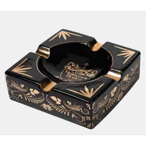 Hermanos Diablo Cigar Ashtray Large Black & Gold Ceramic 4 Cigars Indoor Outdoor